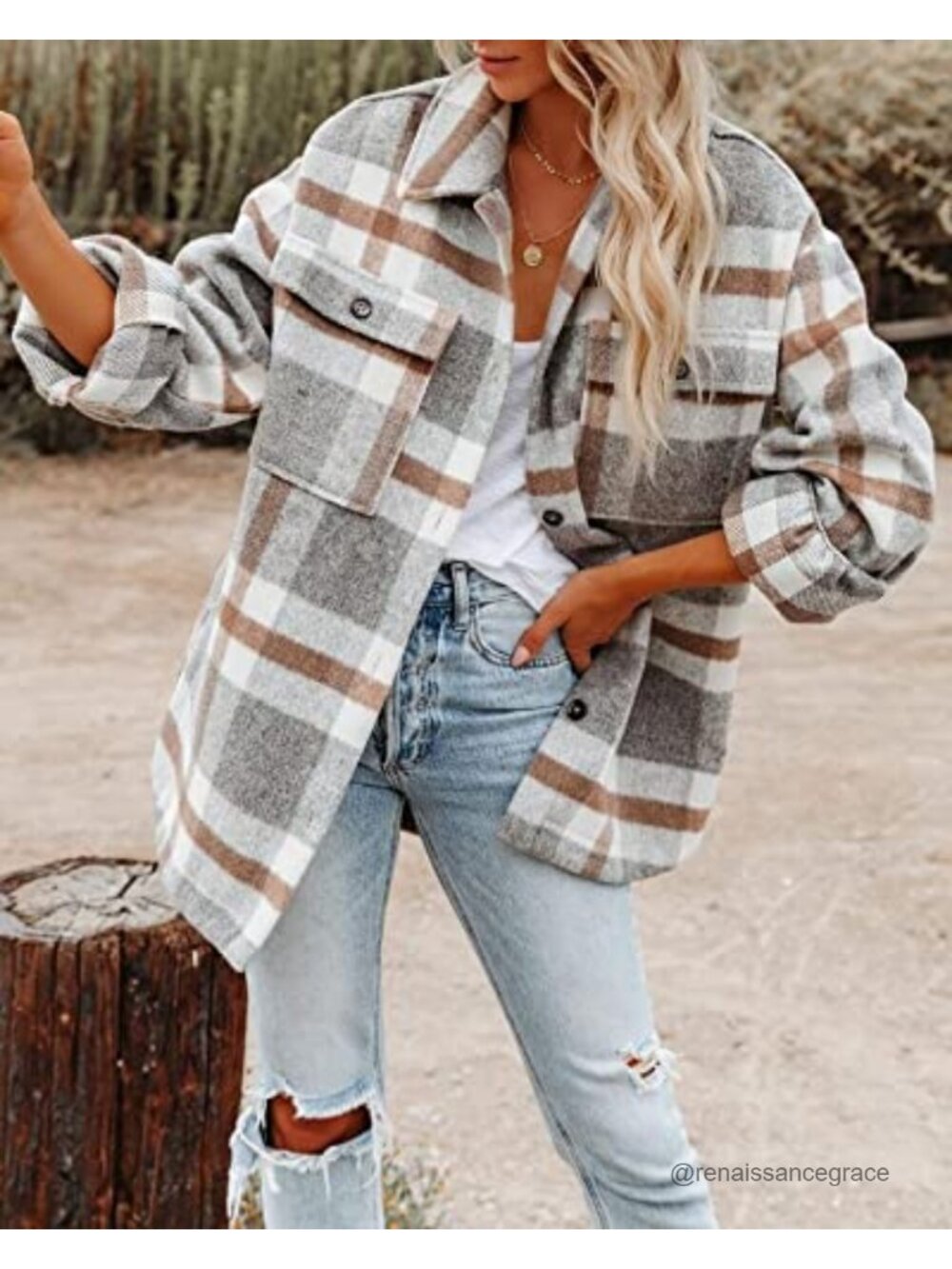 Women's Flannel Plaid Shacket Button Down Shirt Jacket